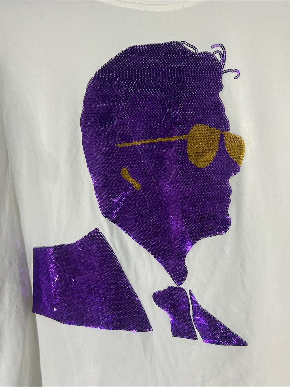 Queen of Sparkles LSU Joe Burrow sequined white shirt Sz L